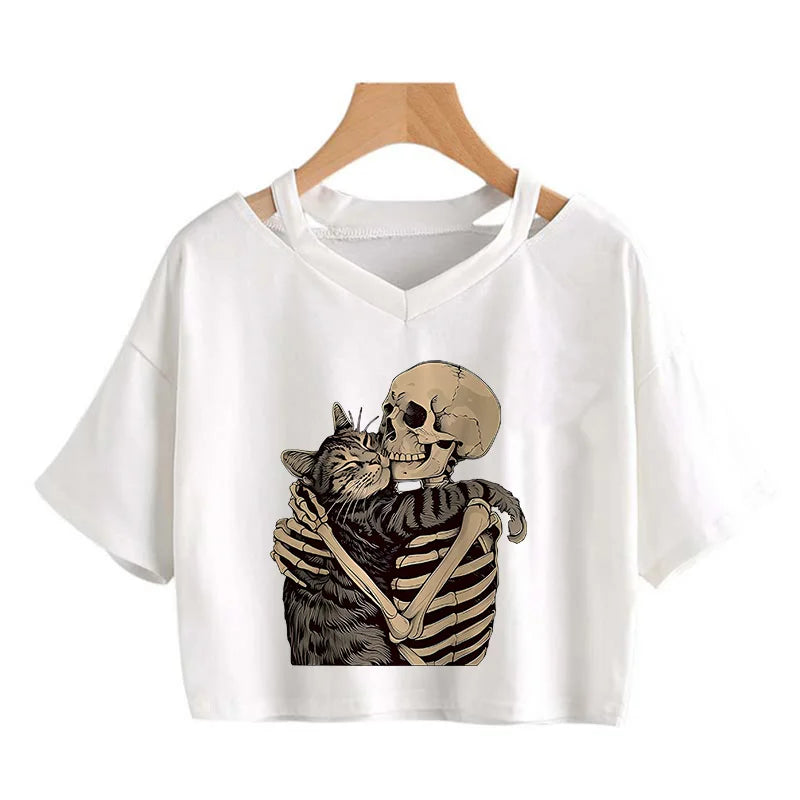 Cat Lover Crop Top - White