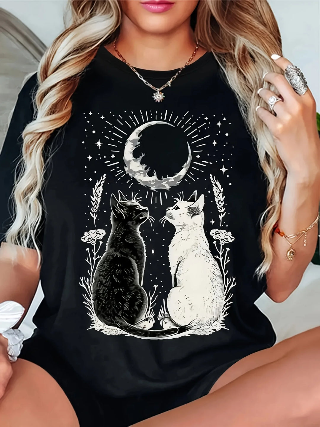 Cat Moon Graphic T-Shirt
