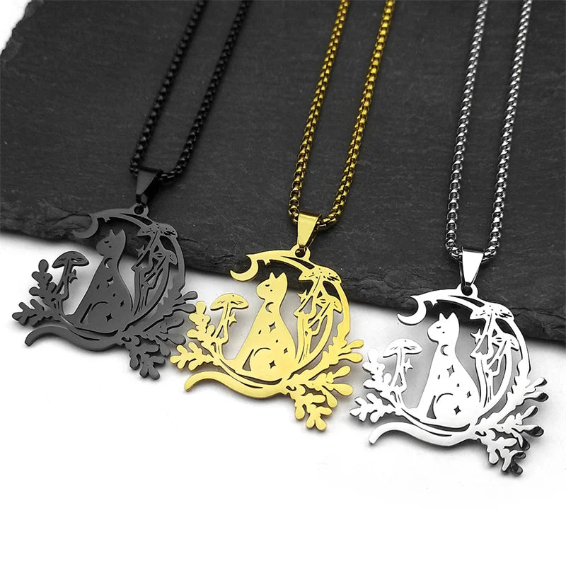 Cat Moon Mushroom Necklaces