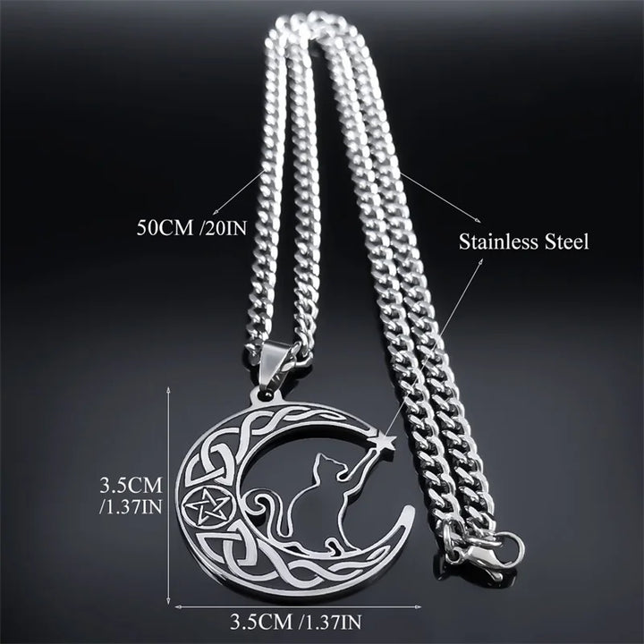 Cat Moon Stainless Steel Necklace