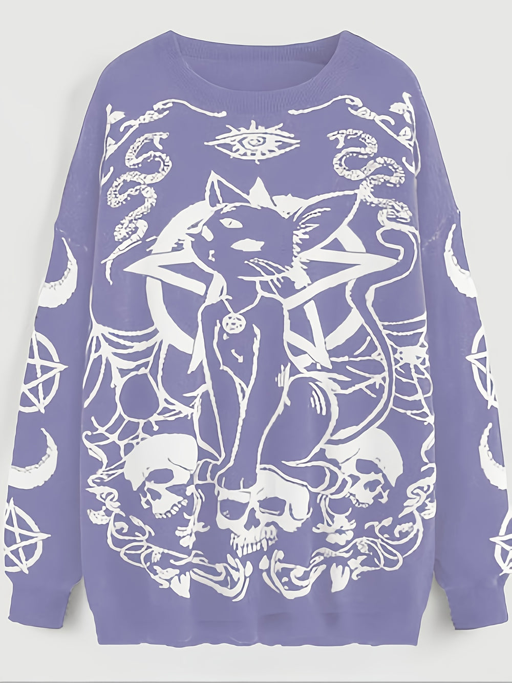 Cat Skull Pentacle Purple Sweater