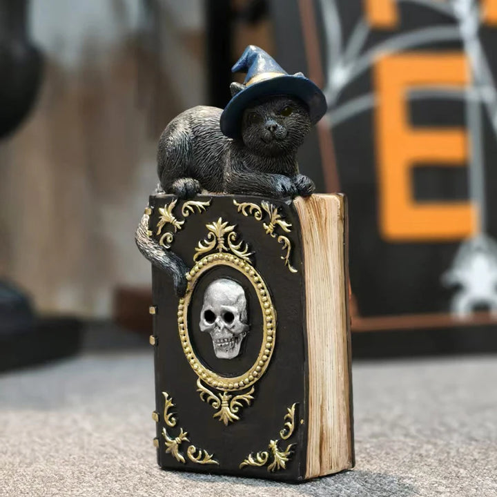 Cat Witch Hat Book Figurine