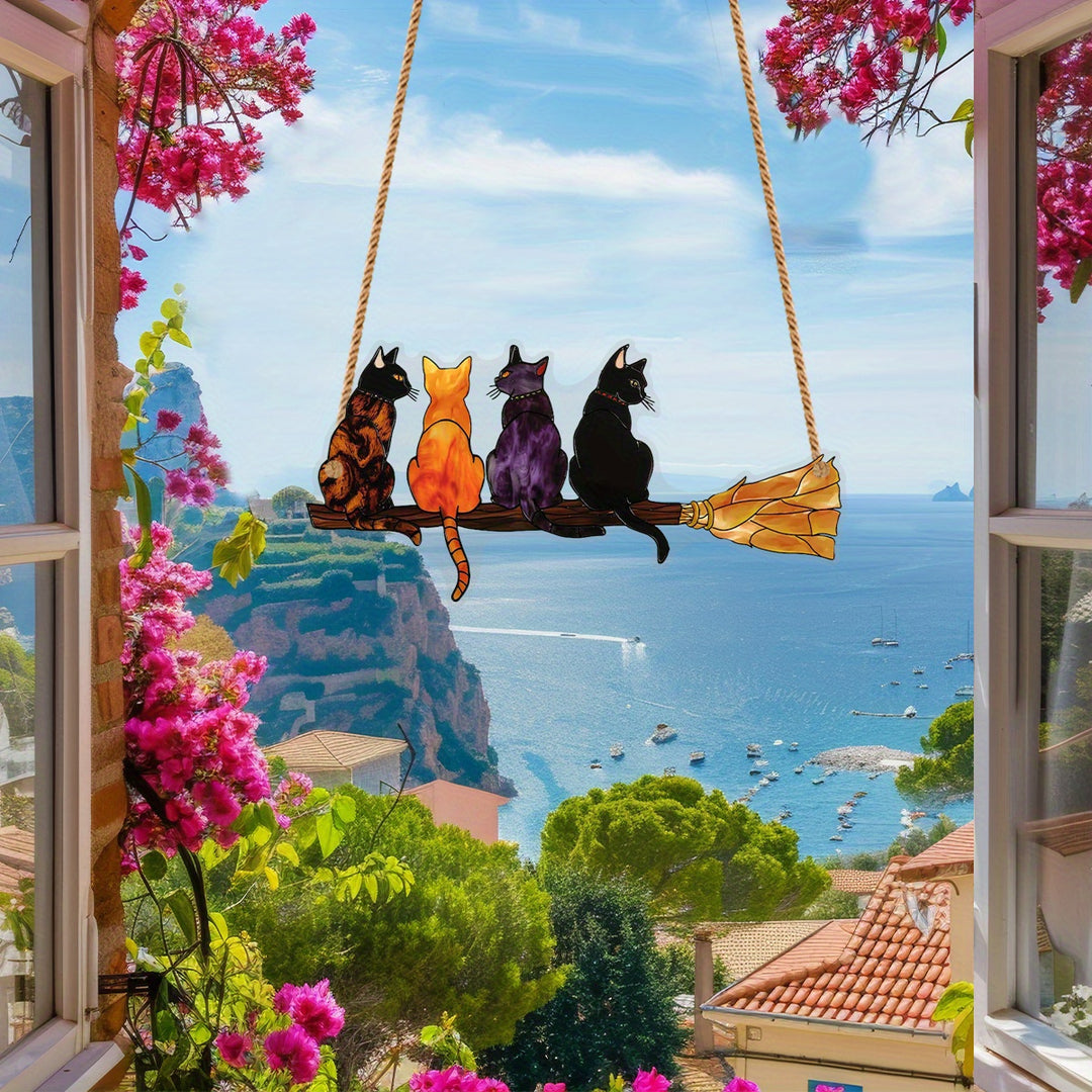 Cats On Broom Suncatcher