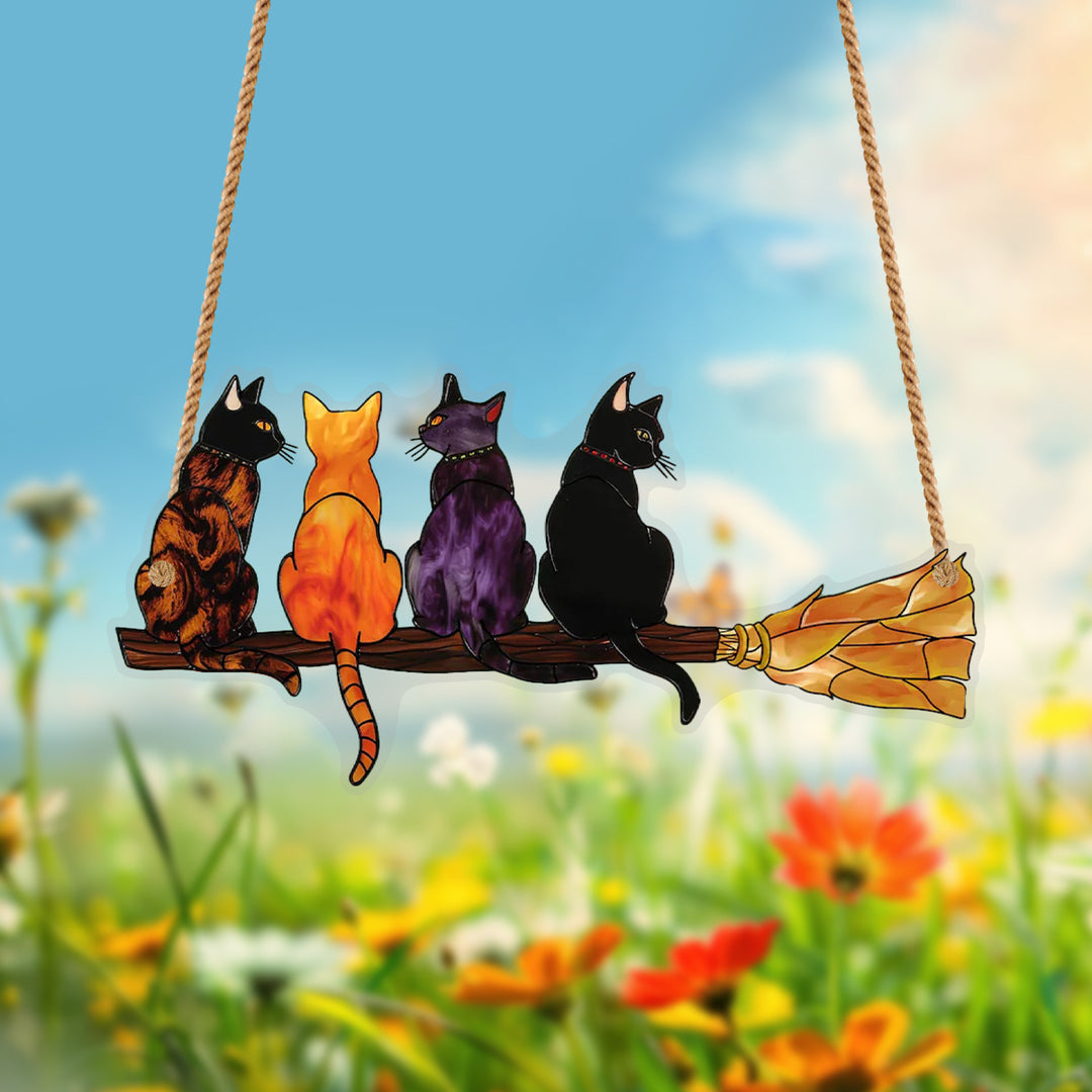 Cats On Broomstick Halloween Suncatcher 