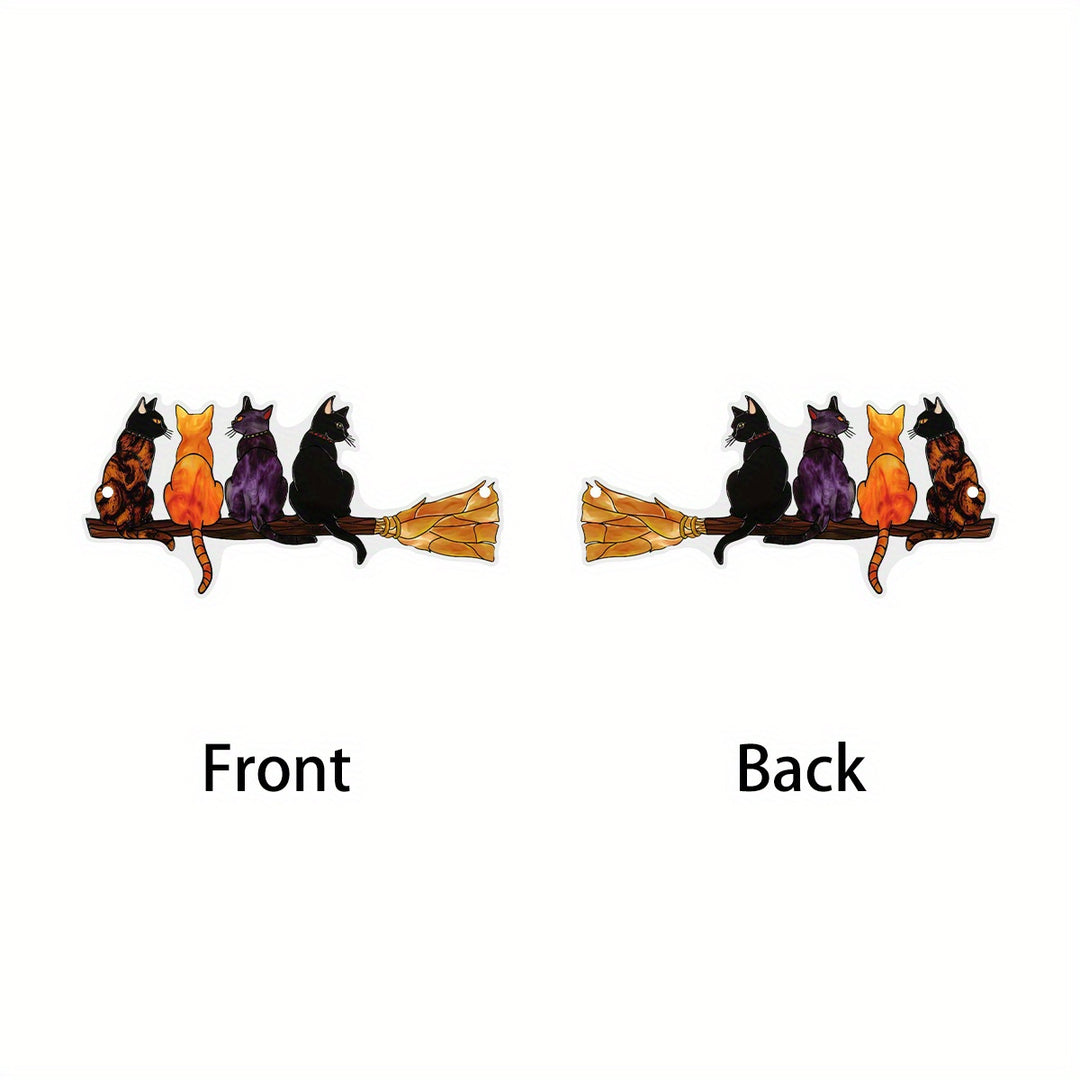 Cats On Broomstick Halloween Suncatchers
