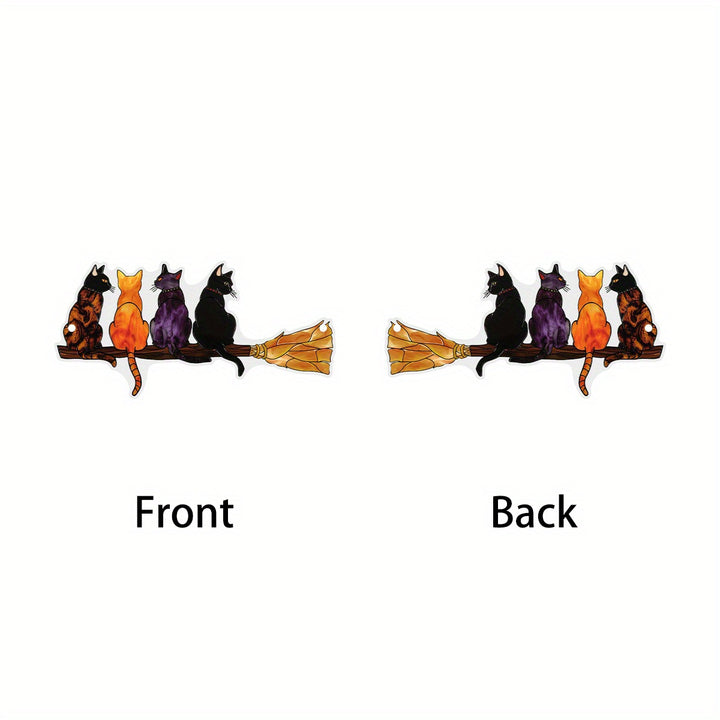 Cats On Broomstick Halloween Suncatchers
