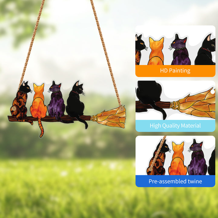 Cats on Broom Halloween Home Decor