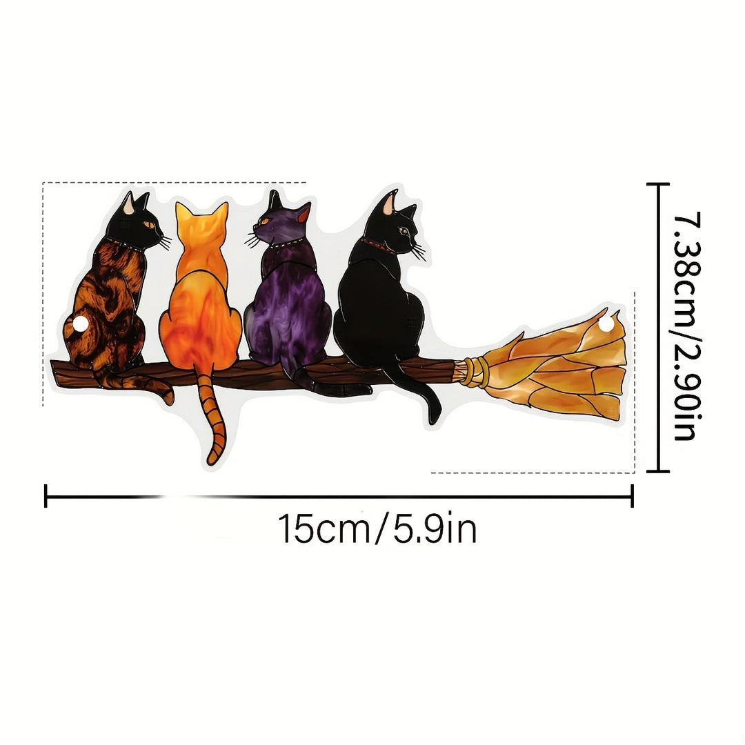 Cats on Broom Halloween Suncatcher