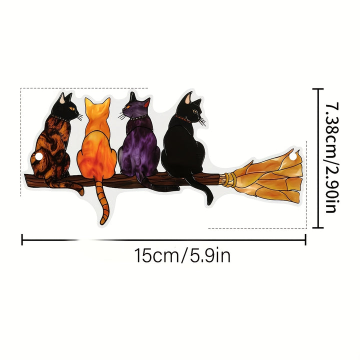 Cats on Broom Halloween Suncatcher