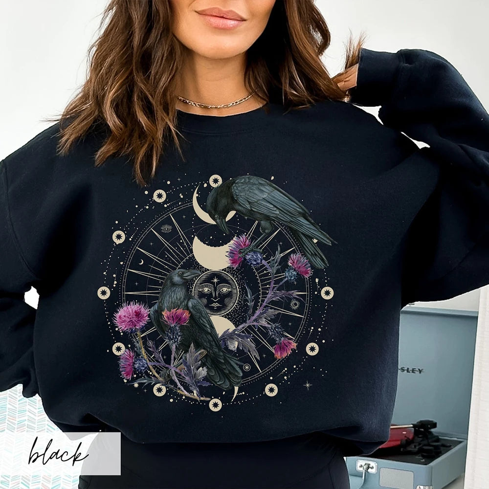 Celestial Raven Sweatshirt - Black