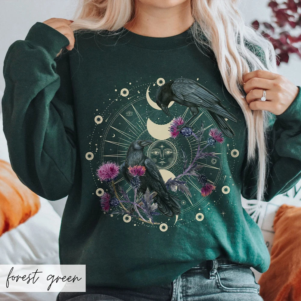 Celestial Raven Sweatshirt - Green