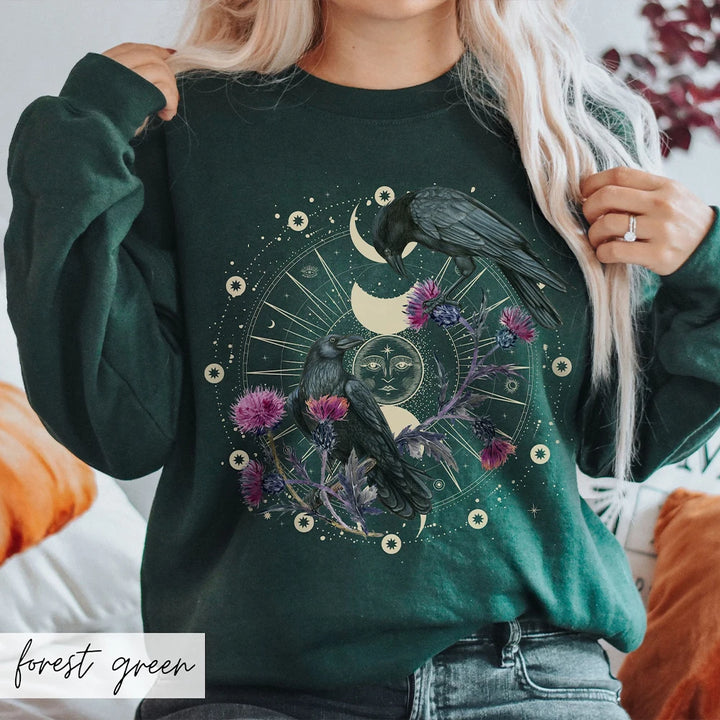 Celestial Raven Sweatshirt - Green