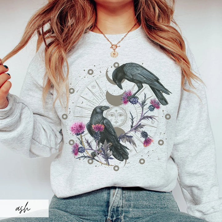 Celestial Raven Sweatshirt - Light Gray