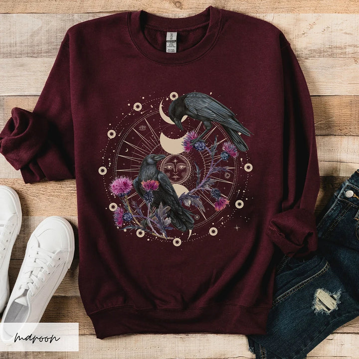 Celestial Raven Sweatshirt - Maroon