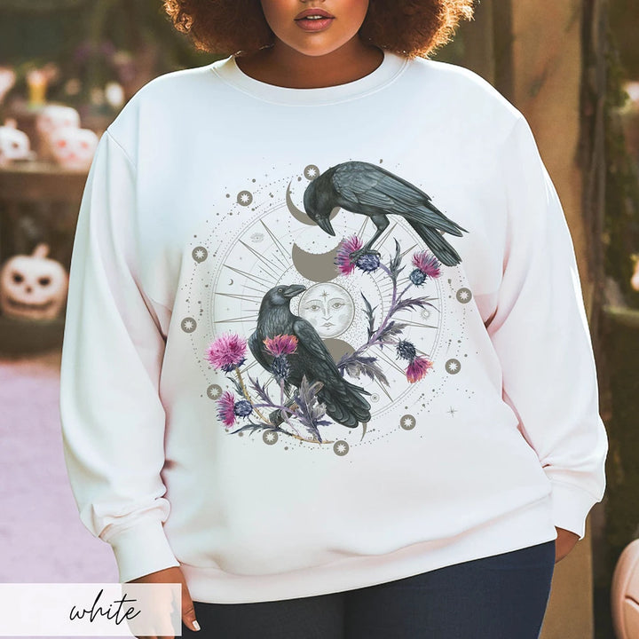 Celestial Raven Sweatshirt - White