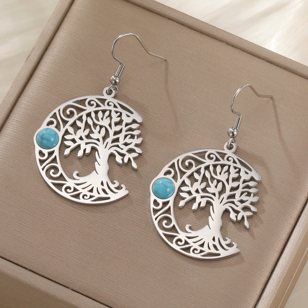 Celtic Tree Turquoise Silver Earrings