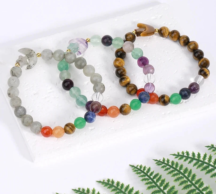 Chakra Moon Crystal Bead Bracelets