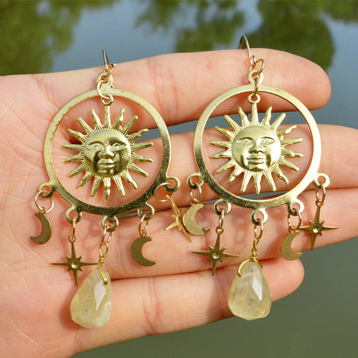Citrine Moon Sun Star Earrings
