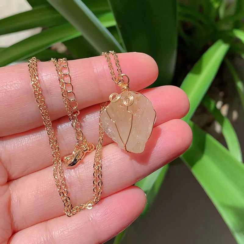 Citrine Wire Wrap Gold Necklace