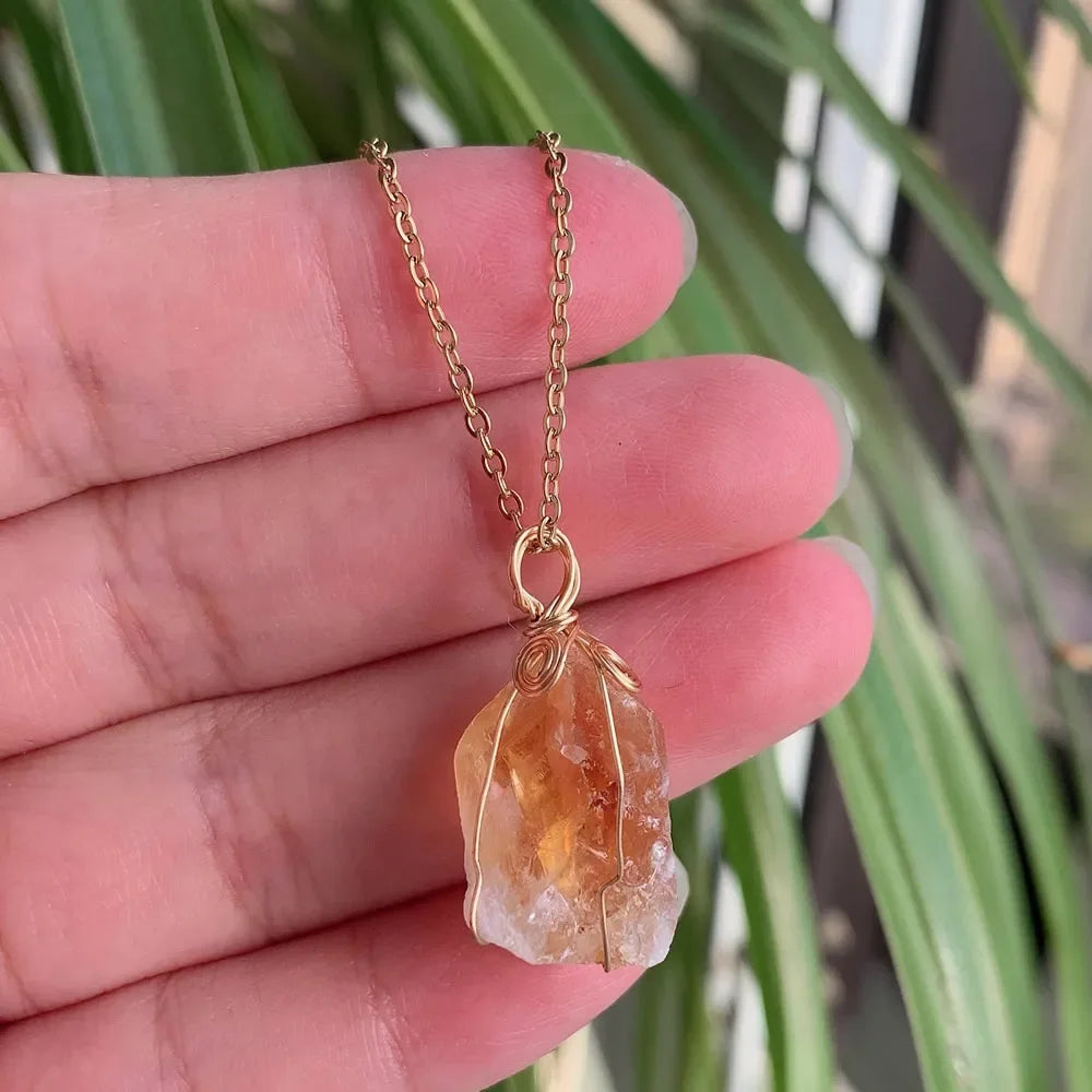 Citrine Wire Wrap Gold Necklaces