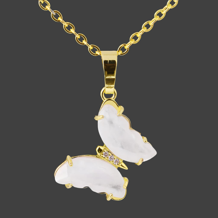 Clear Quartz Butterfly Gold Necklace