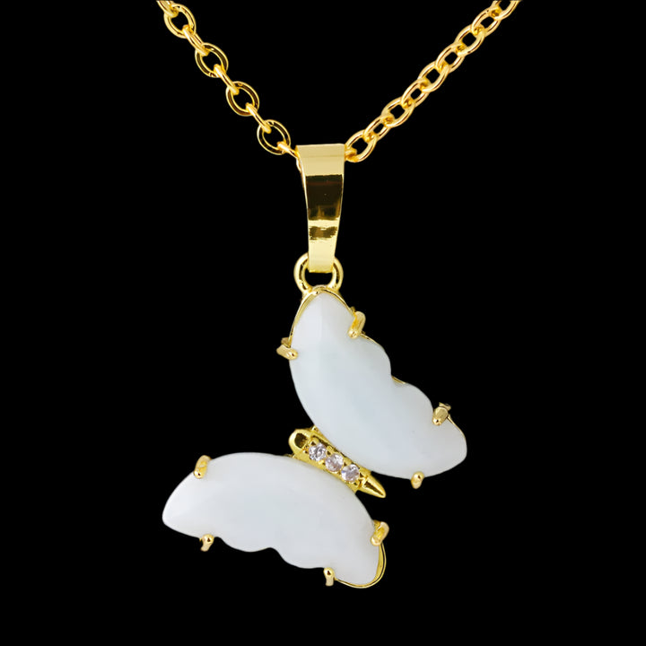 Clear Quartz Butterfly Gold Necklaces