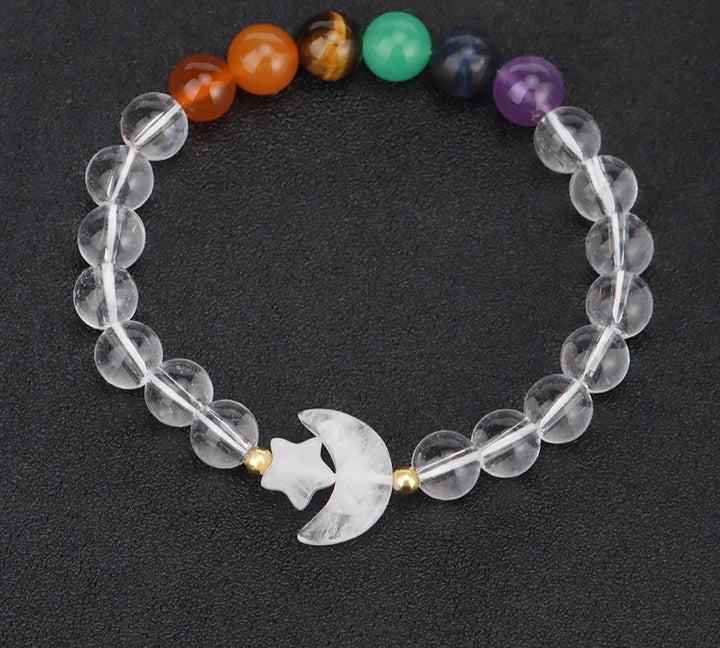 Clear Quartz Chakra Crescent Crystal Moon Bead Bracelet