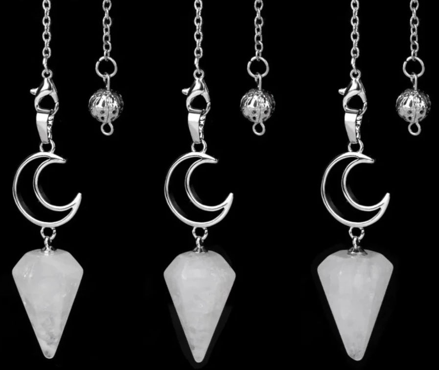 Clear Quartz Crescent Moon Pendulums