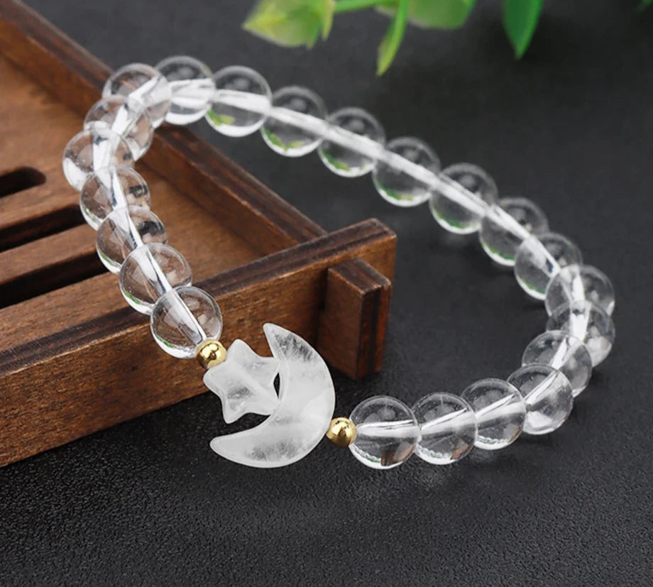 Clear Quartz Crystal Moon Stone Bead Bracelets
