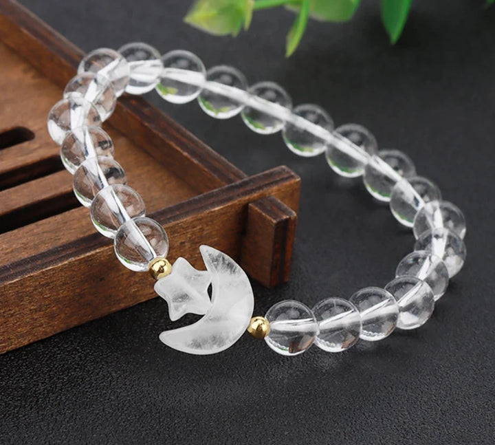 Clear Quartz Crystal Moon Stone Bead Bracelets