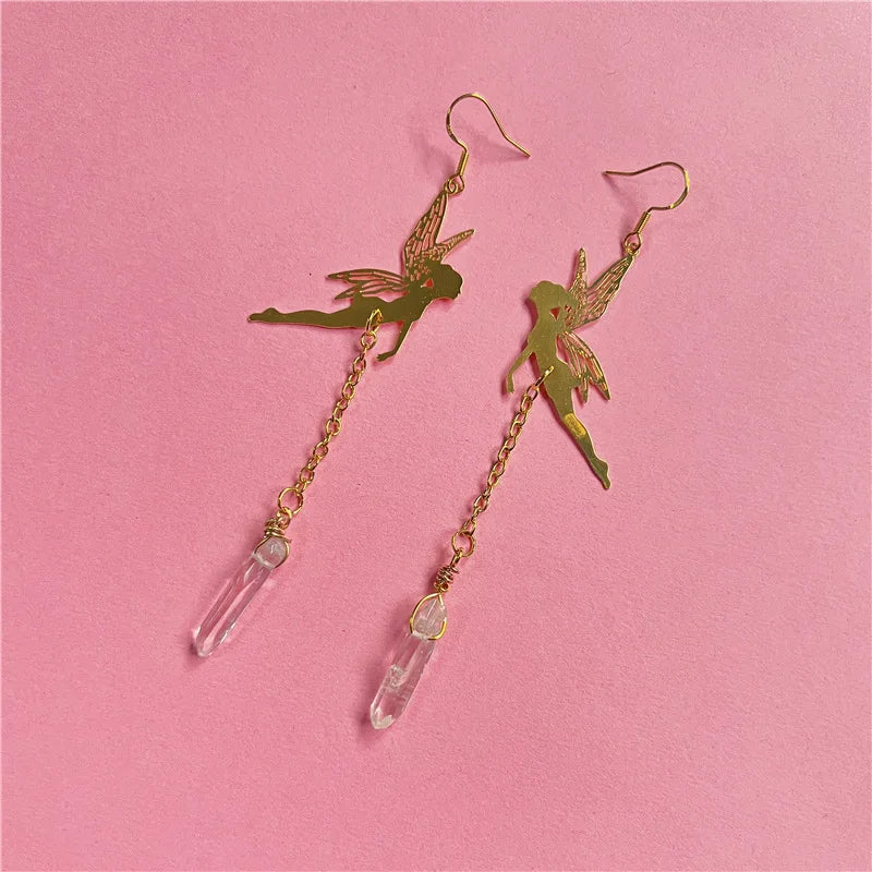Clear Quartz Gold Fairy Earrings