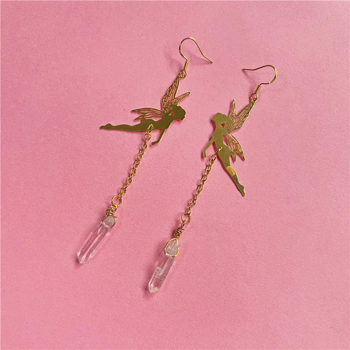 Clear Quartz Gold Fairy Earrings