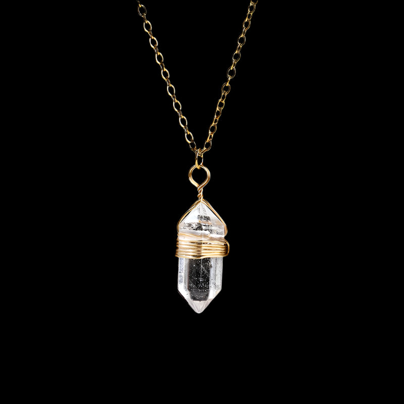 Clear Quartz Hexagon Wire Wrap Gold Necklaces