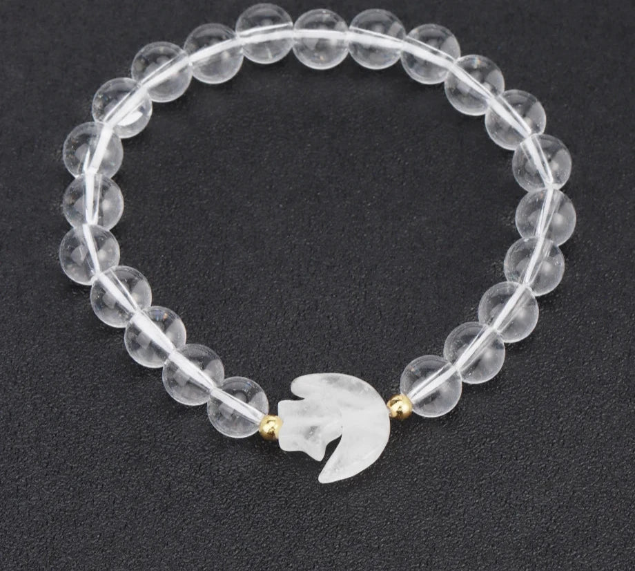 Clear Quartz Moon Bead Bracelet
