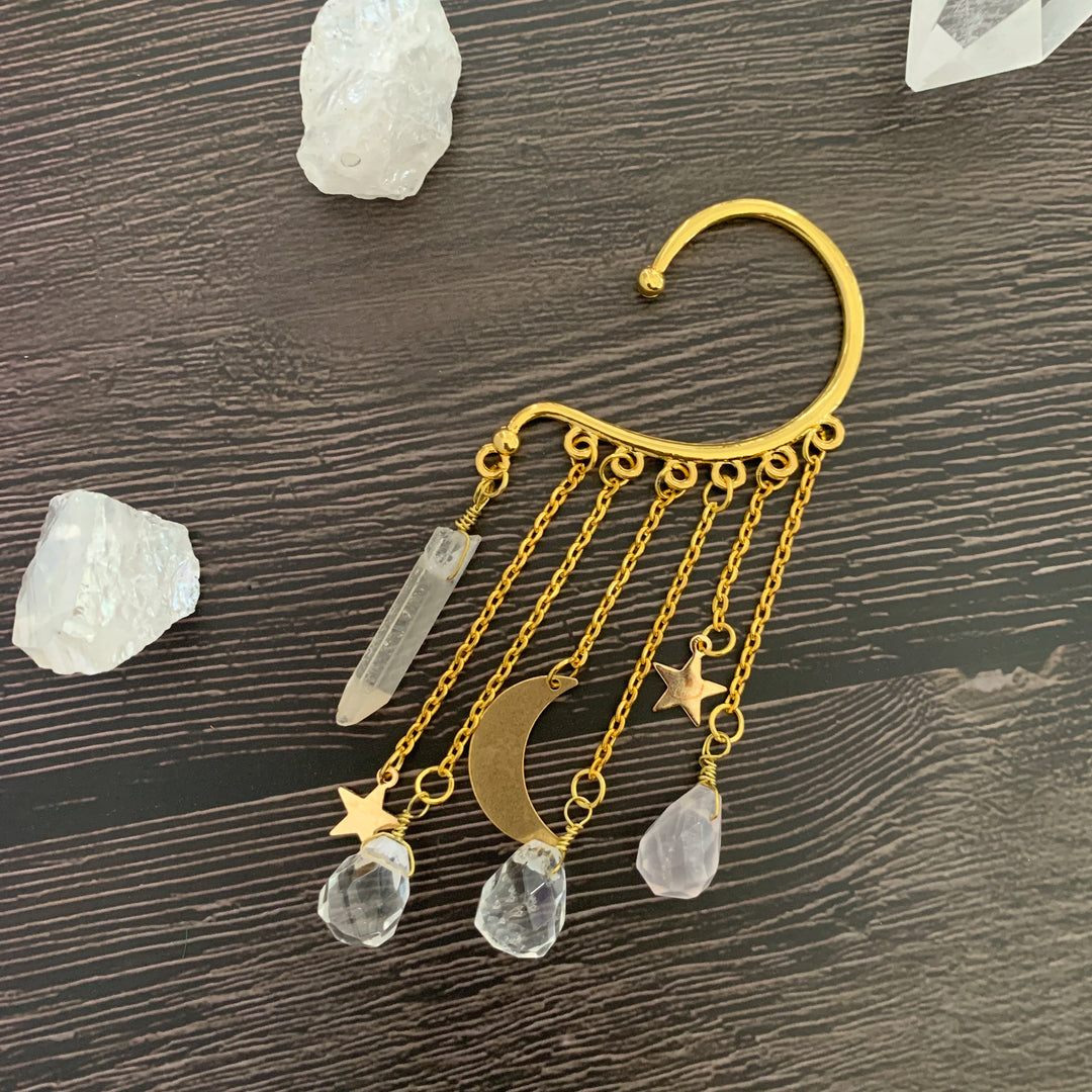 Clear Quartz Moon Ear Cuff