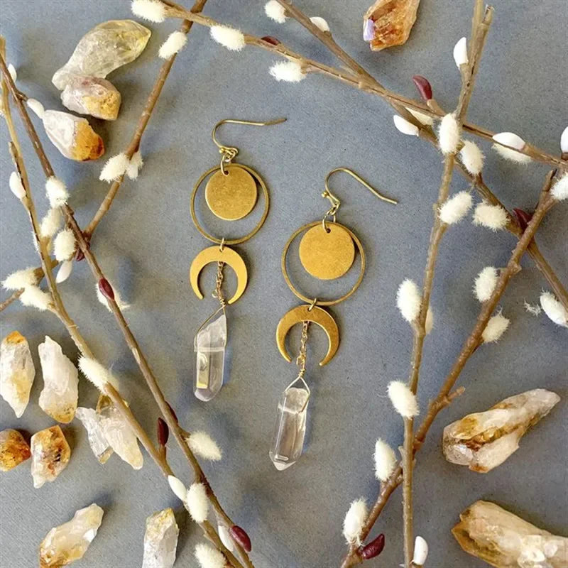 Clear Quartz Moon Earrings