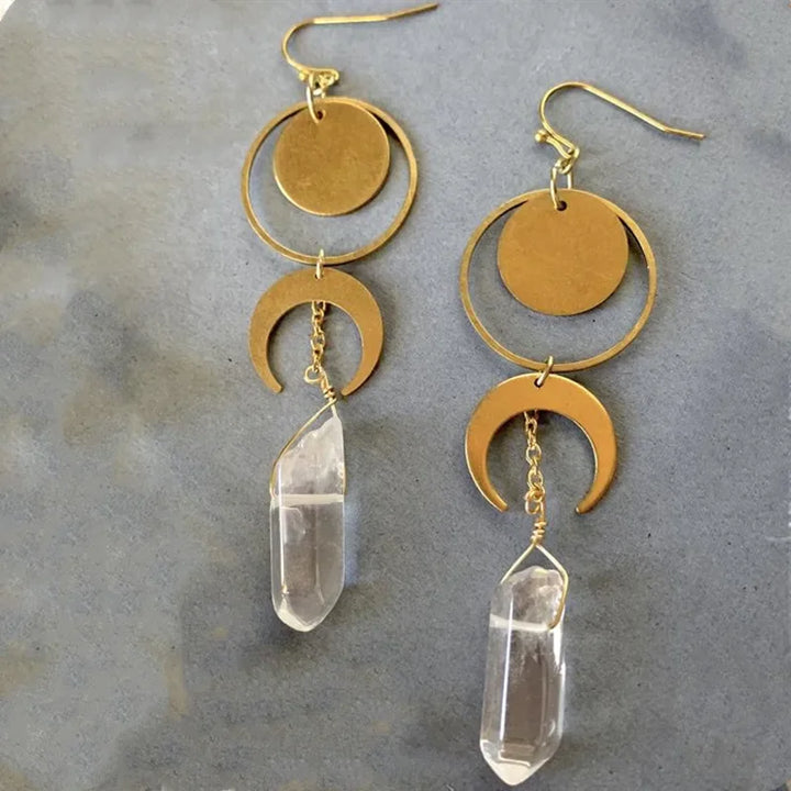 Clear Quartz Moon Gold Earrings