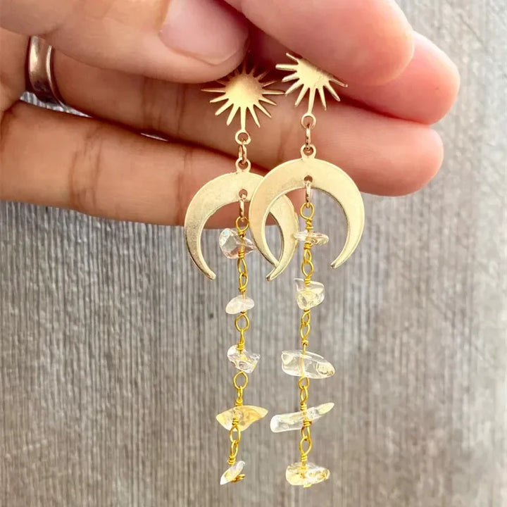 Clear Quartz Moon Sun Earrings