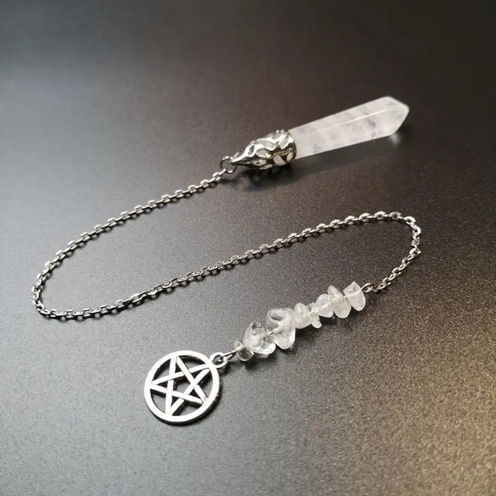 Clear Quartz Pentacle Bead Chip Pendulum