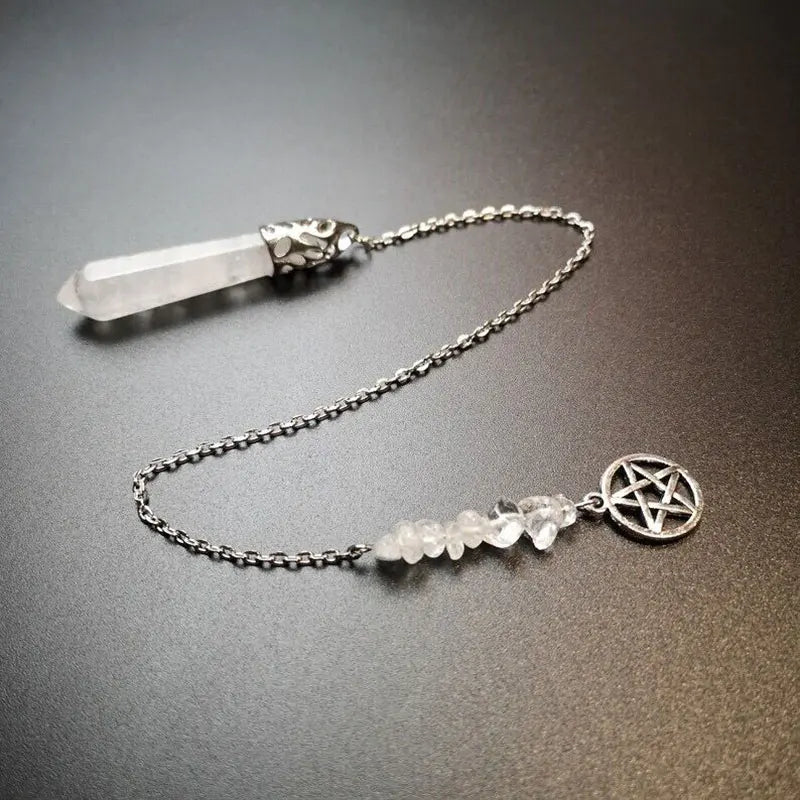 Clear Quartz Pentacle Bead Chip Pendulum