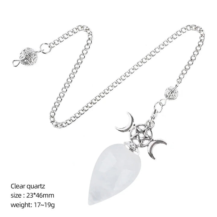 Clear Quartz Triple Moon Pentacle Pendulum