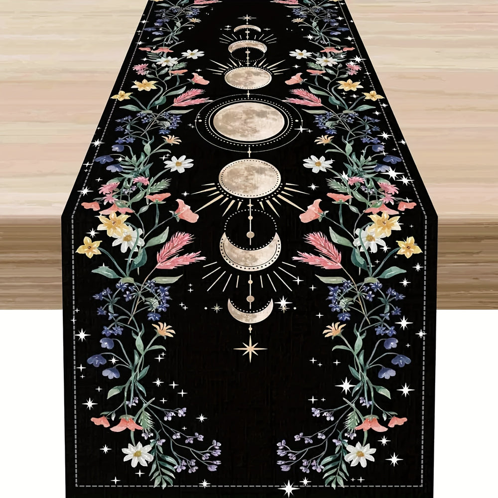 Cottagecore Floral Moon Phase Table Runner