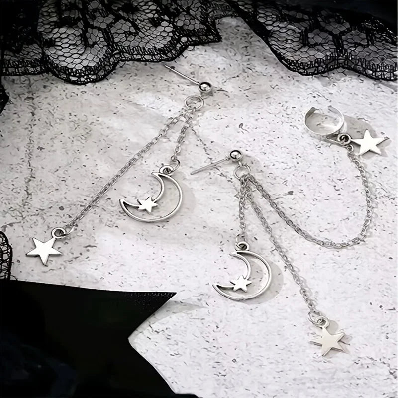 Crescent Moon Drop Chain Earrings
