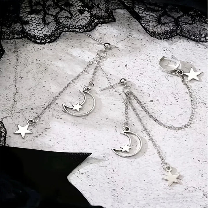 Crescent Moon Drop Chain Earrings
