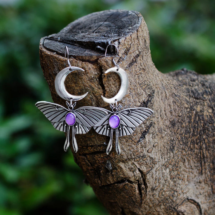 Crescent Moon Moth Earrings