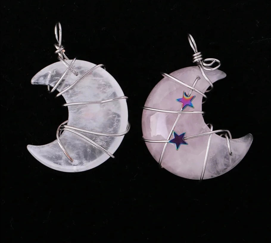 Crescent Moon & Star Wire Wrap Silver Necklaces