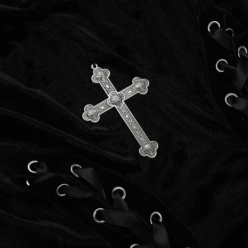 Cross Velvet Black Dress
