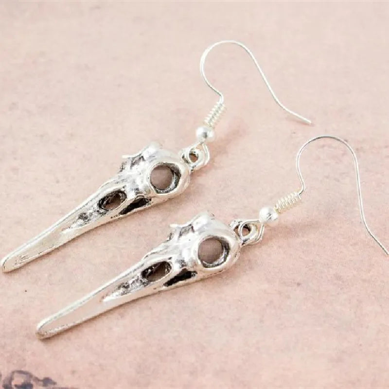 Crow Skull Silver Earrings