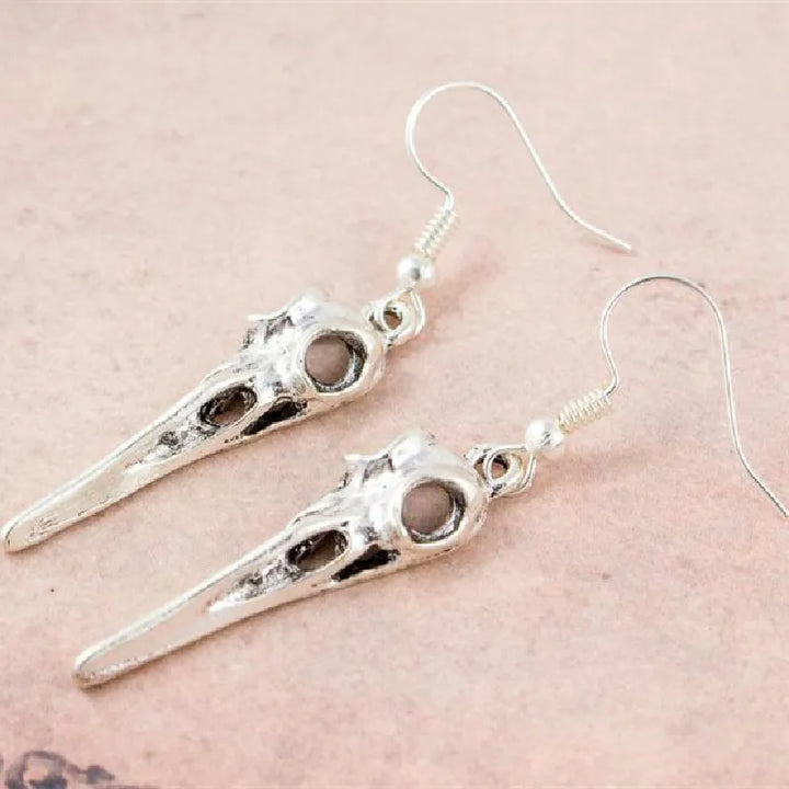 Crow Skull Silver Earrings