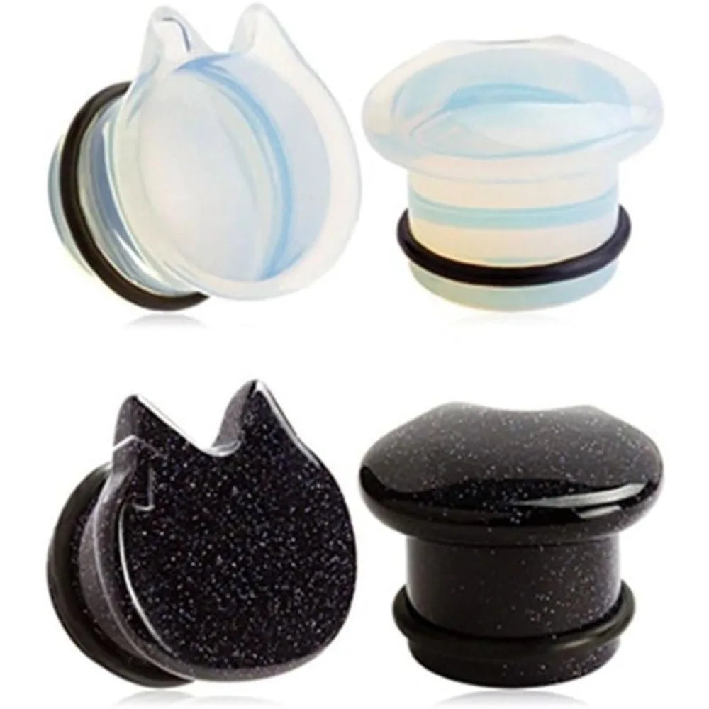 Crystal Cat Head Ear Gauges